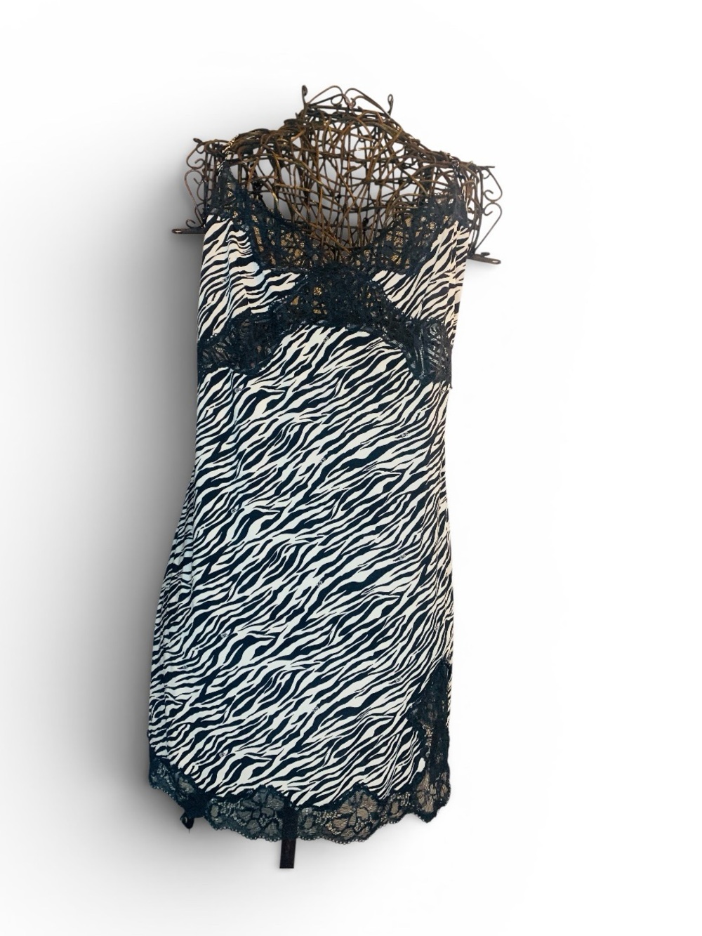 Victoria’s Secret Women’s Zebra Print Y2K Lace Trim Sheer Slip Dress. Size L